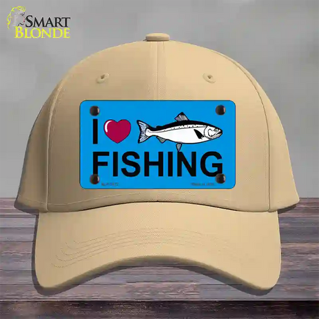 I Love Fishing Novelty License Plate Hat Cotton / Khaki