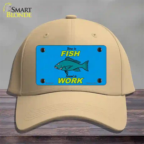 Born To Fish Novelty License Plate Hat Cotton / Khaki