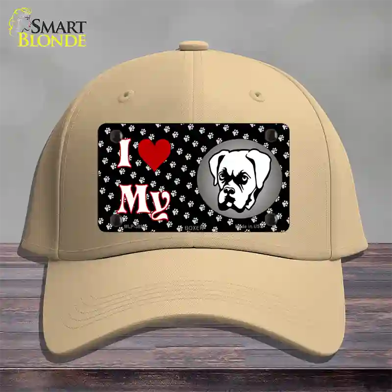 I Love My Boxer Novelty License Plate Hat Cotton / Khaki