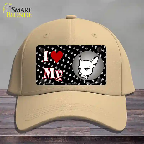 I Love My Chihuahua Novelty License Plate Hat Cotton / Khaki