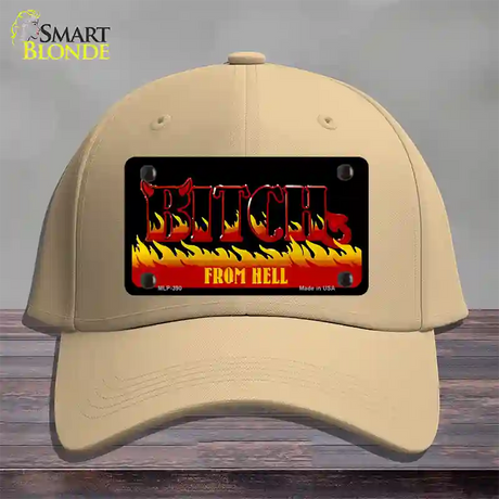 Bitch From Hell Flames Novelty License Plate Hat Cotton / Khaki