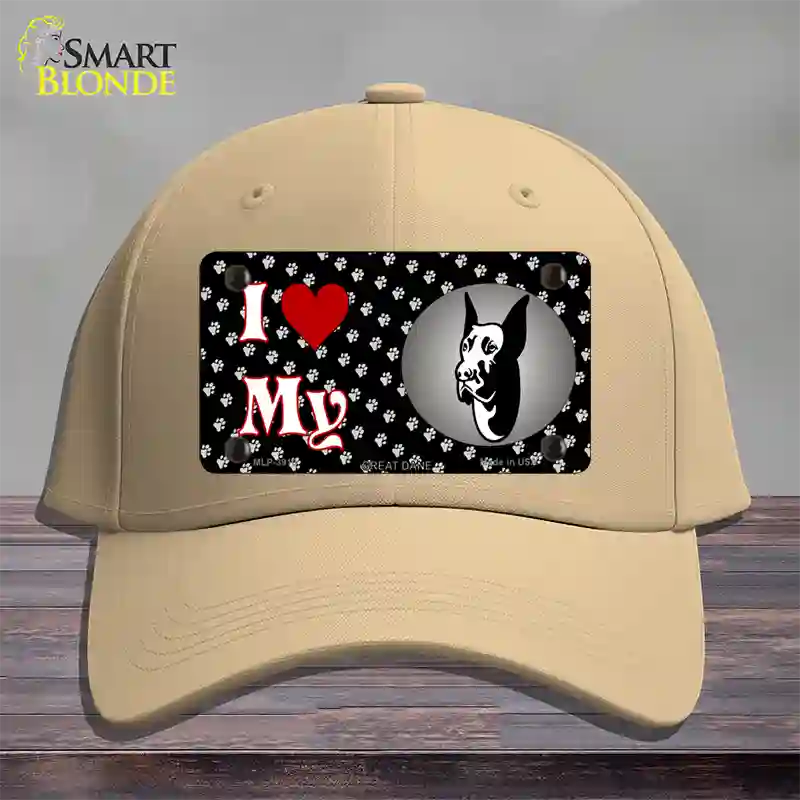 I Love My Great Dane Novelty License Plate Hat Cotton / Khaki