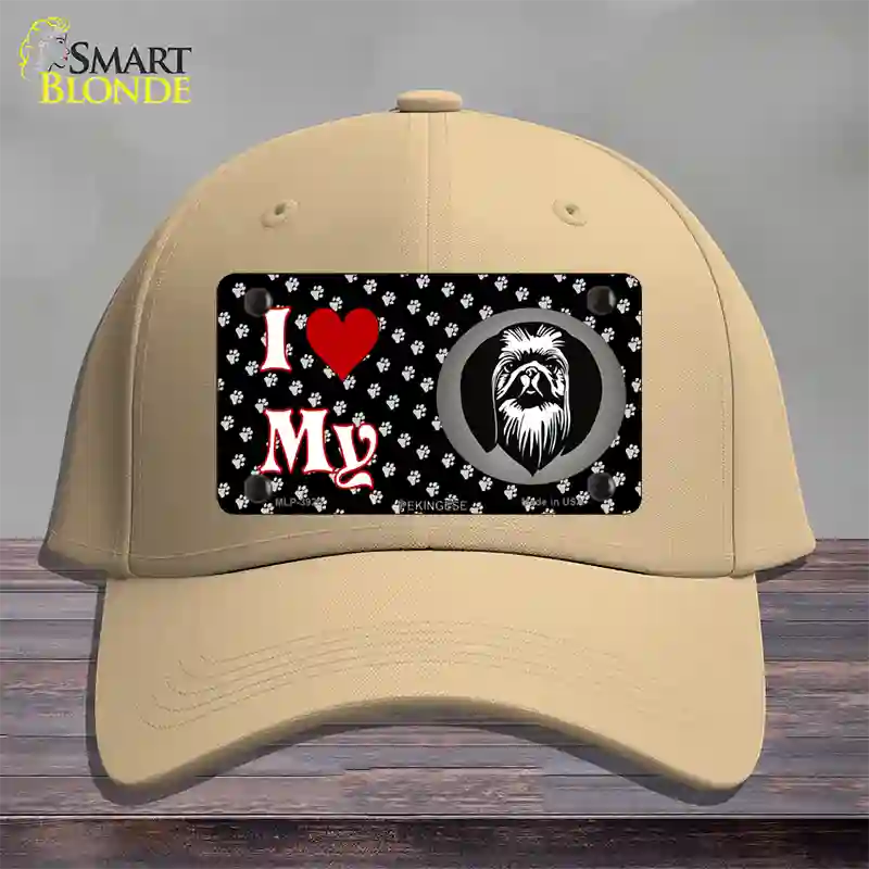 I Love My Pekingese Novelty License Plate Hat Cotton / Khaki