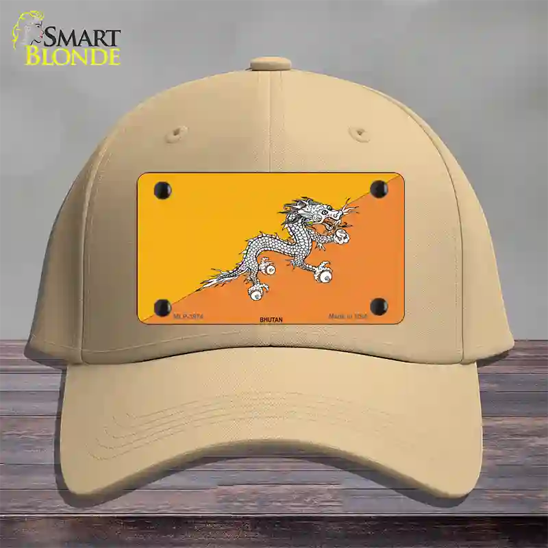 Bhutan Flag Novelty License Plate Hat Cotton / Khaki