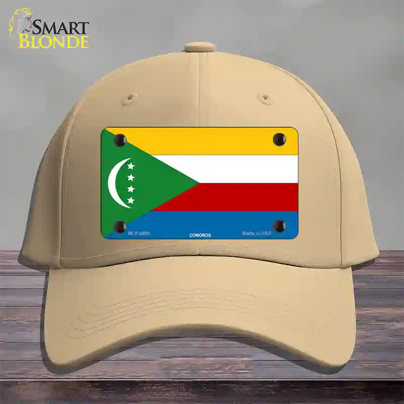 Comoros Flag Novelty License Plate Hat Cotton / Khaki