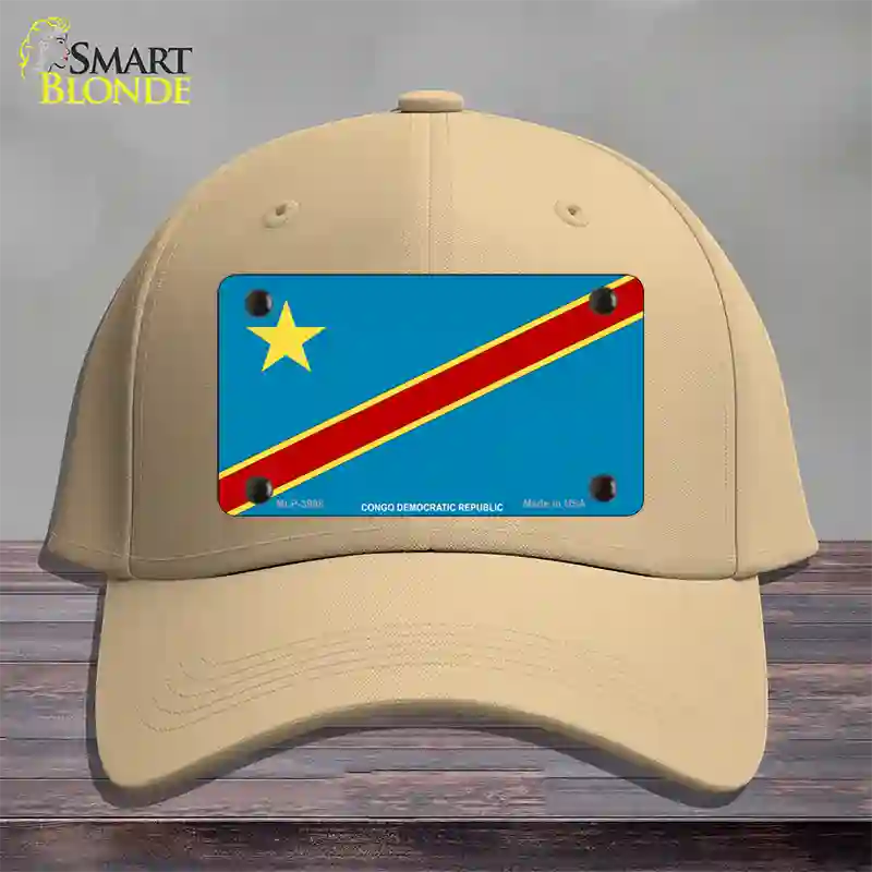 Congo Democratic Republic Flag Novelty License Plate Hat Cotton / Khaki