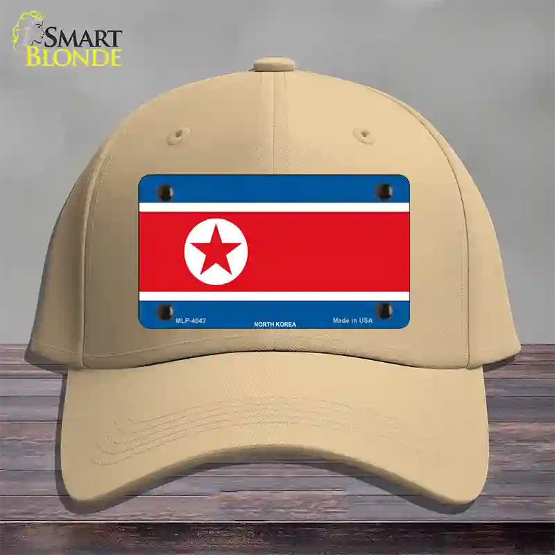 North Korea Flag Novelty License Plate Hat Cotton / Khaki