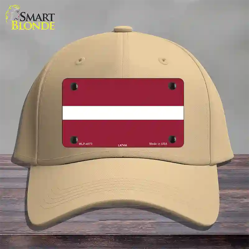 Latvia Flag Novelty License Plate Hat Cotton / Khaki