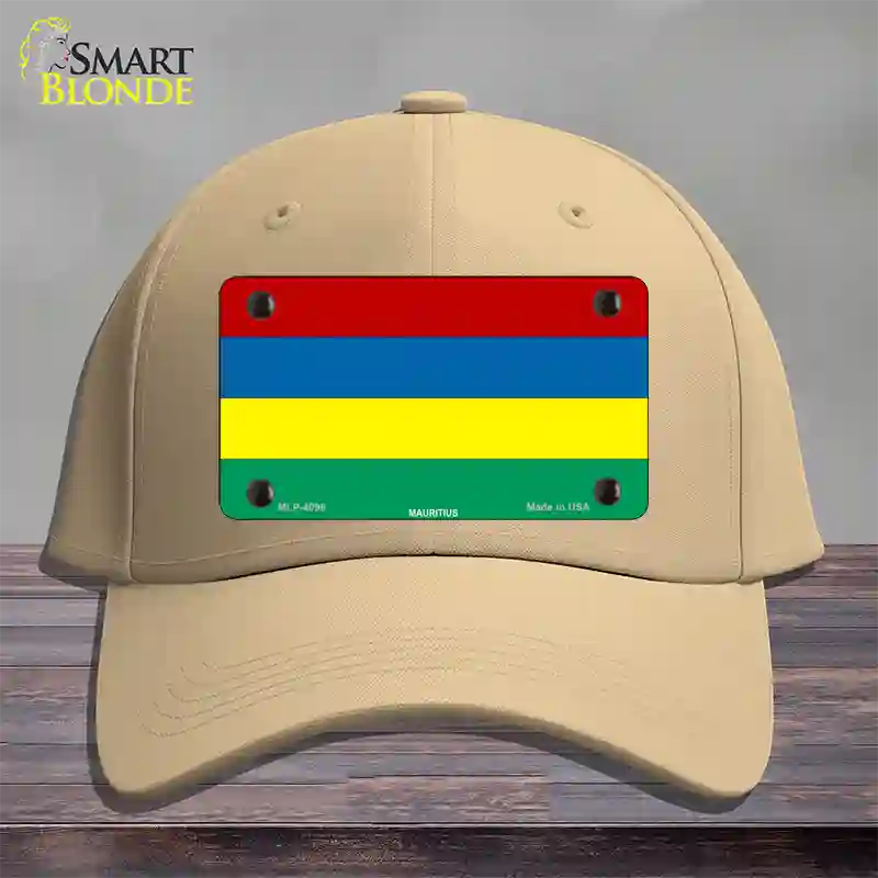 Mauritius Flag Novelty License Plate Hat Cotton / Khaki