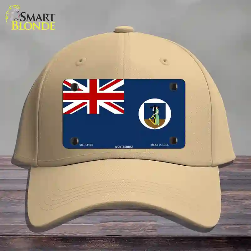 Montserrat Flag Novelty License Plate Hat Cotton / Khaki