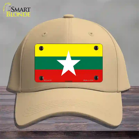 Myanmar Flag Novelty License Plate Hat Cotton / Khaki