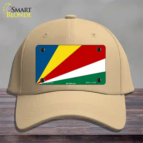 Seychelles Flag Novelty License Plate Hat Cotton / Khaki