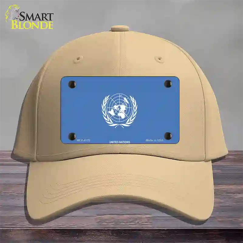 United Nations Flag Novelty License Plate Hat Cotton / Khaki