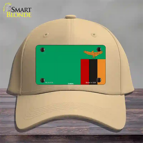 Zambia Flag Novelty License Plate Hat Cotton / Khaki