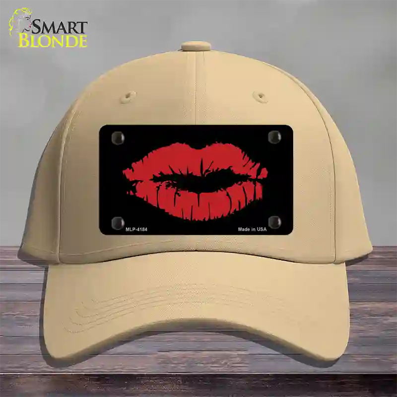 Full Red Lips Novelty License Plate Hat Cotton / Khaki