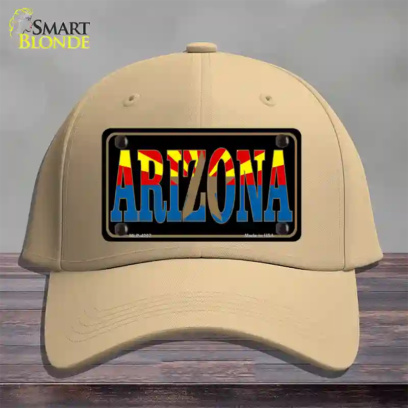 Arizona Inlayed State Flag Novelty License Plate Hat Cotton / Khaki