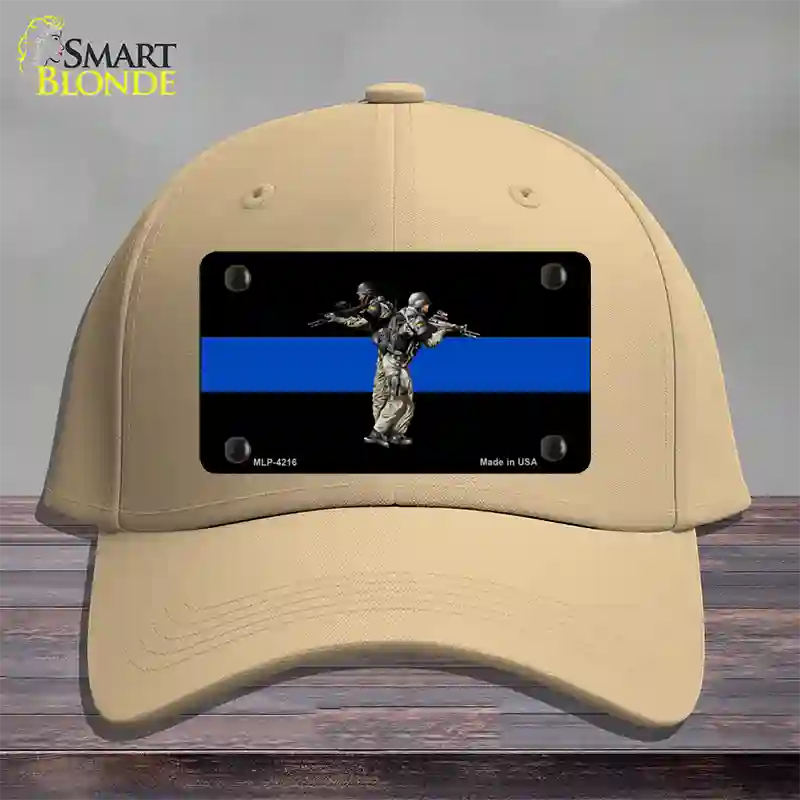 Thin Blue Line Police SWAT Novelty License Plate Hat Cotton / Khaki