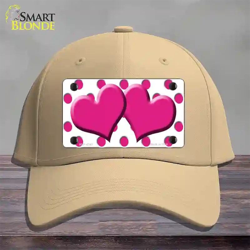 Hot Pink White Polka Dot Hot Pink Centered Hearts Novelty License Plate Hat Cotton / Khaki