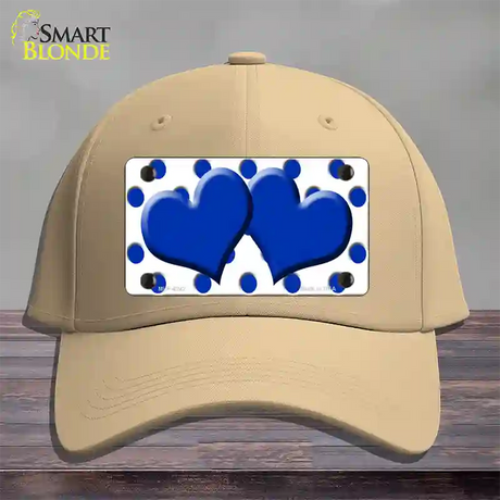 Blue White Polka Dot Blue Centered Hearts Novelty License Plate Hat Cotton / Khaki