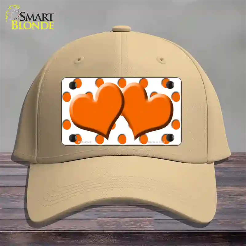 Orange White Polka Dot Orange Centered Hearts Novelty License Plate Hat Cotton / Khaki