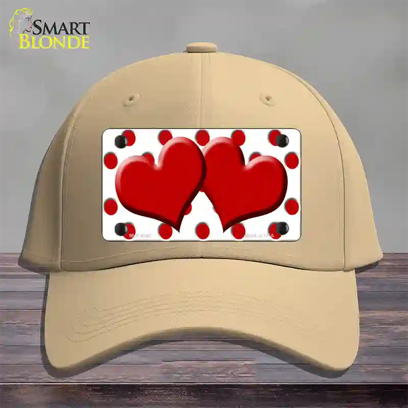 Red White Polka Dot Red Centered Hearts Novelty License Plate Hat Cotton / Khaki