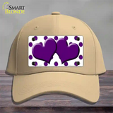 Purple White Polka Dot Purple Centered Hearts Novelty License Plate Hat Cotton / Khaki