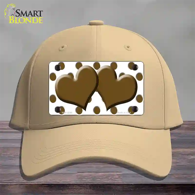 Brown White Polka Dot With Brown Centered Hearts Novelty License Plate Hat Cotton / Khaki