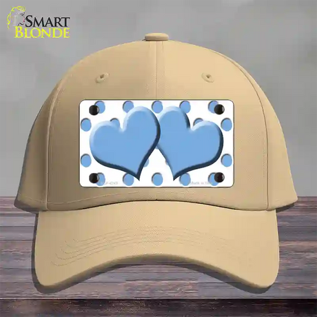 Light Blue White Polka Dot Light Blue Centered Hearts Novelty License Plate Hat Cotton / Khaki