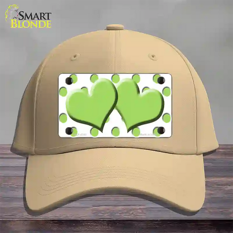 Lime Green White Polka Dot Lime Green Centered Hearts Novelty License Plate Hat Cotton / Khaki