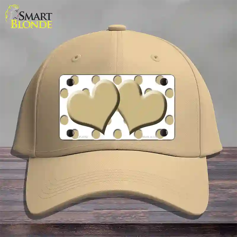 Gold White Polka Dot Gold Centered Hearts Novelty License Plate Hat Cotton / Khaki