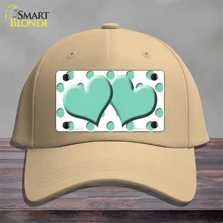 Mint White Polka Dot Mint Centered Hearts Novelty License Plate Hat Cotton / Khaki