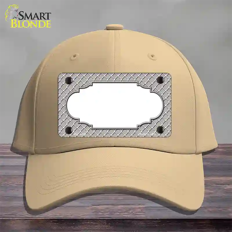 Grey White Quatrefoil Center Scallop Novelty License Plate Hat Cotton / Khaki