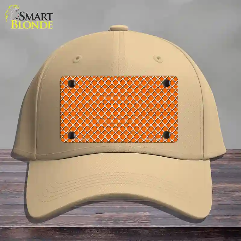 Orange White Quatrefoil Novelty License Plate Hat Cotton / Khaki