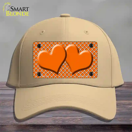Orange White Quatrefoil Orange Center Hearts Novelty License Plate Hat Cotton / Khaki