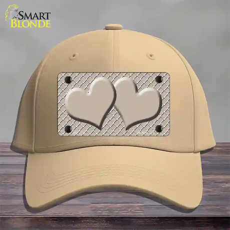 Tan White Quatrefoil Tan Center Hearts Novelty License Plate Hat Cotton / Khaki
