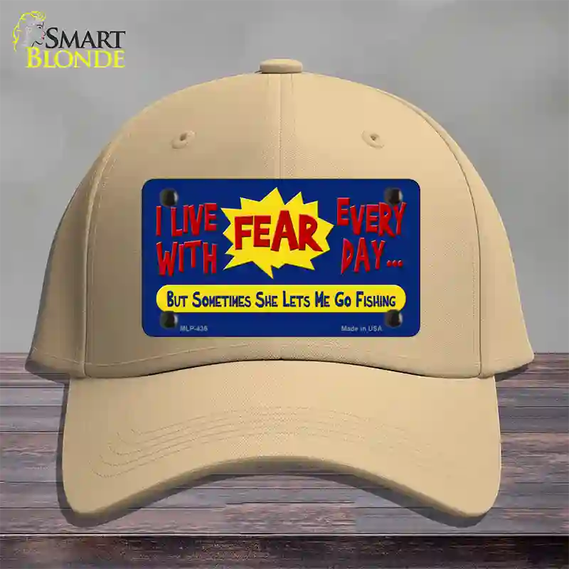 I Live With Fear Novelty License Plate Hat Cotton / Khaki