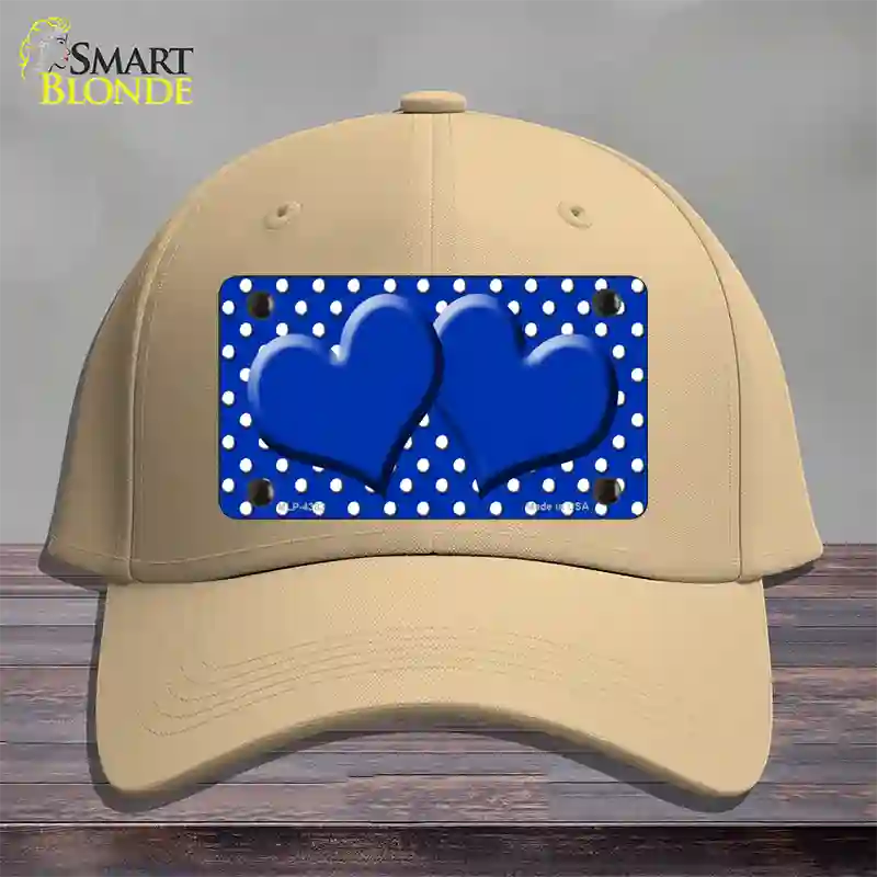 Blue White Polka Dot Center Hearts Novelty License Plate Hat Cotton / Khaki