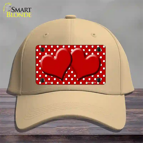 Red White Polka Dot Center Hearts Novelty License Plate Hat Cotton / Khaki