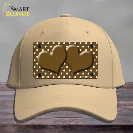 Brown White Polka Dot Center Hearts Novelty License Plate Hat Cotton / Khaki