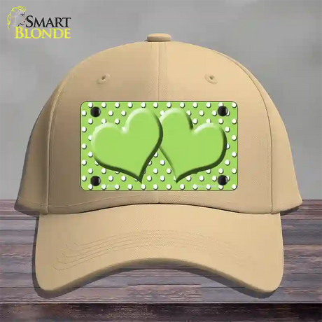 Lime Green White Polka Dot Center Hearts Novelty License Plate Hat Cotton / Khaki