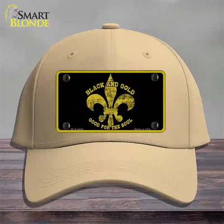 Saints Fleur De Lis Black Novelty License Plate Hat Cotton / Khaki