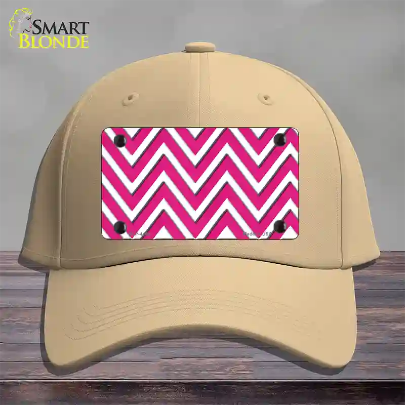 Pink White Large Chevron Novelty License Plate Hat Cotton / Khaki