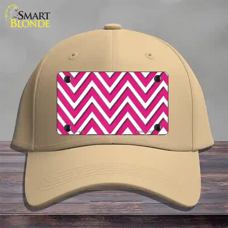 Pink White Large Chevron Novelty License Plate Hat Cotton / Khaki