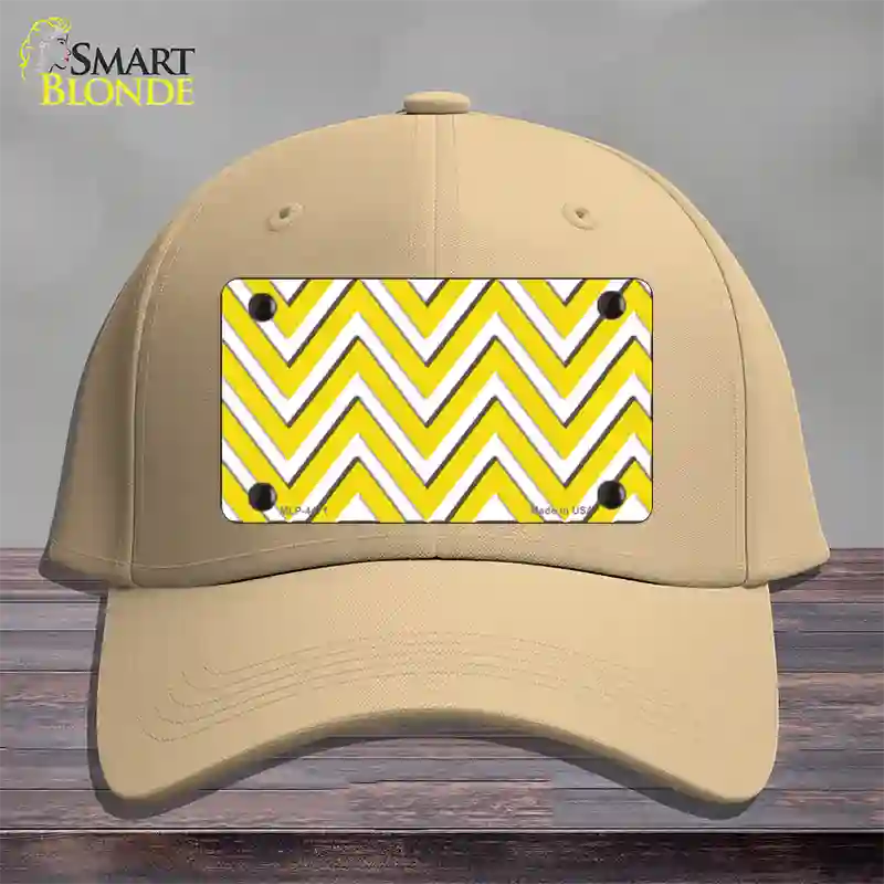 Yellow White Large Chevron Novelty License Plate Hat Cotton / Khaki