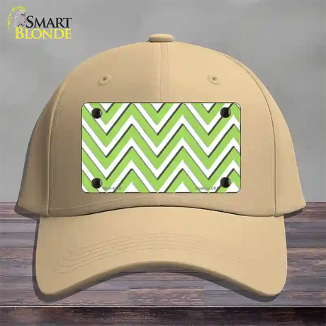 Lime Green White Large Chevron Novelty License Plate Hat Cotton / Khaki