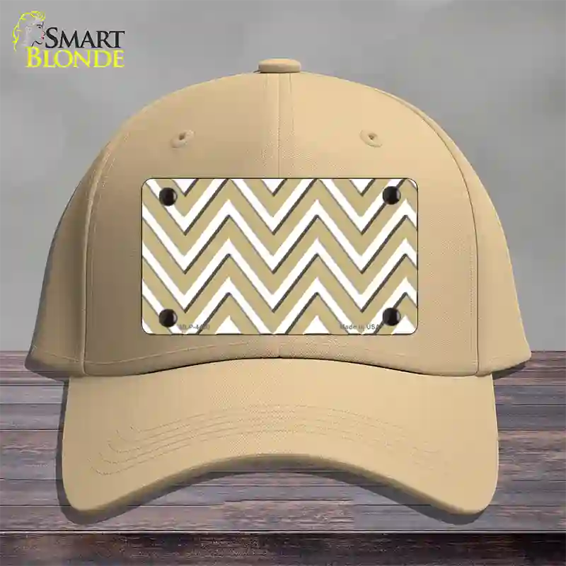 Gold White Large Chevron Novelty License Plate Hat Cotton / Khaki