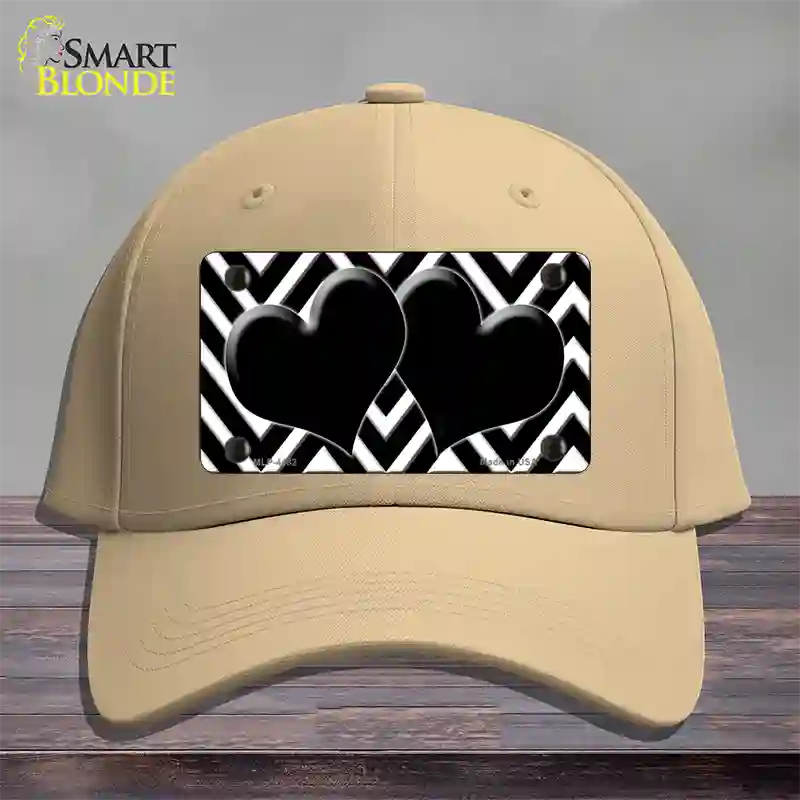 Black White Large Chevron Black Center Hearts Novelty License Plate Hat Cotton / Khaki