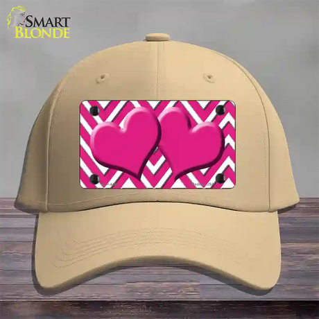 Pink White Large Chevron Hot Pink Center Hearts Novelty License Plate Hat Cotton / Khaki