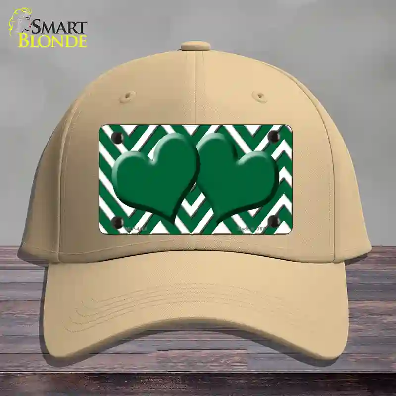 Green White Large Chevron Green Center Hearts Novelty License Plate Hat Cotton / Khaki