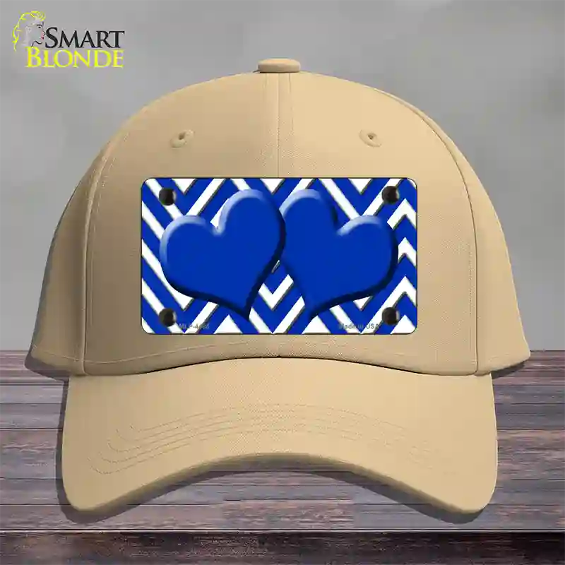 Blue White Large Chevron Blue Center Hearts Novelty License Plate Hat Cotton / Khaki